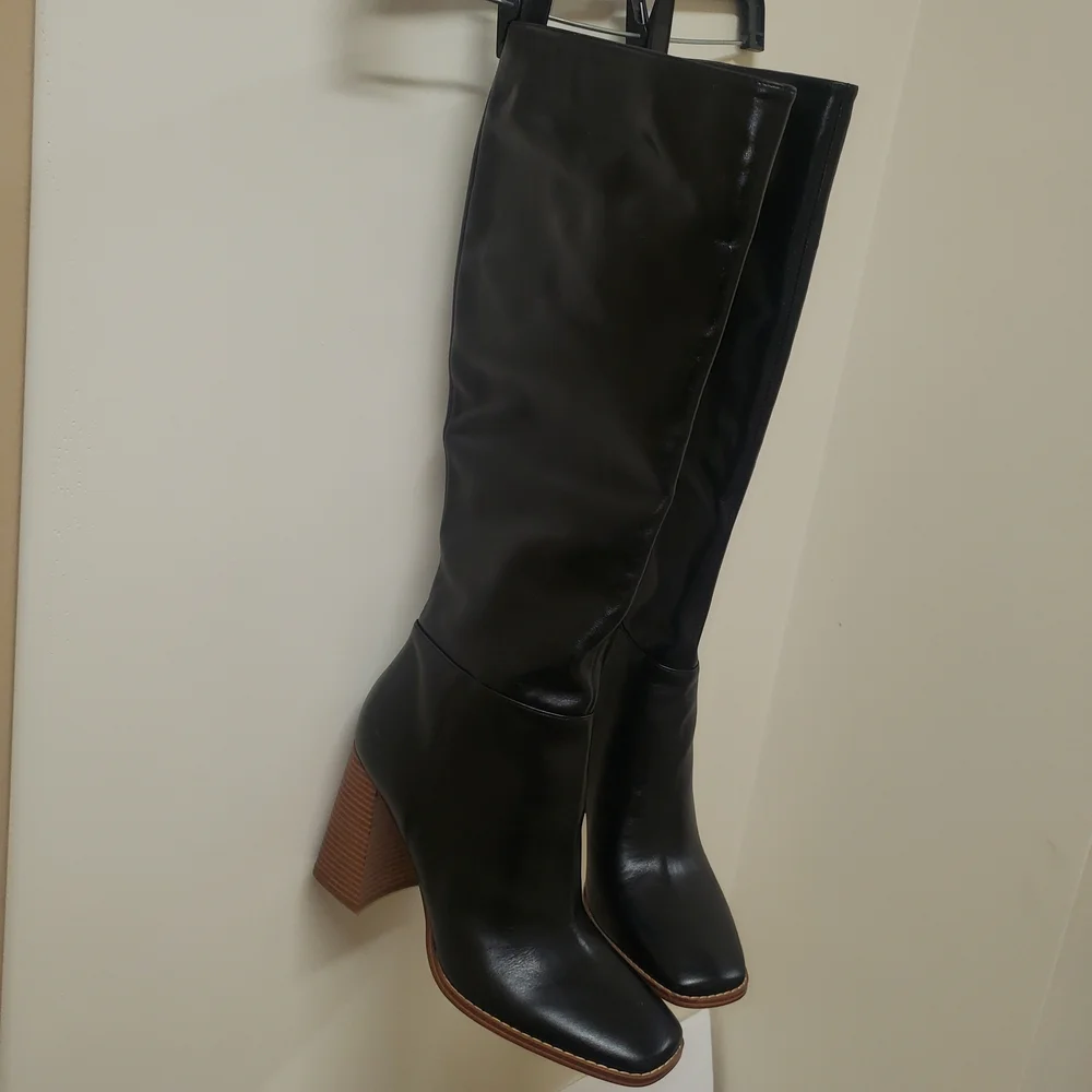 Nine West Women's Black Knee High Boots Size 9.5M Square Toe Block Heel